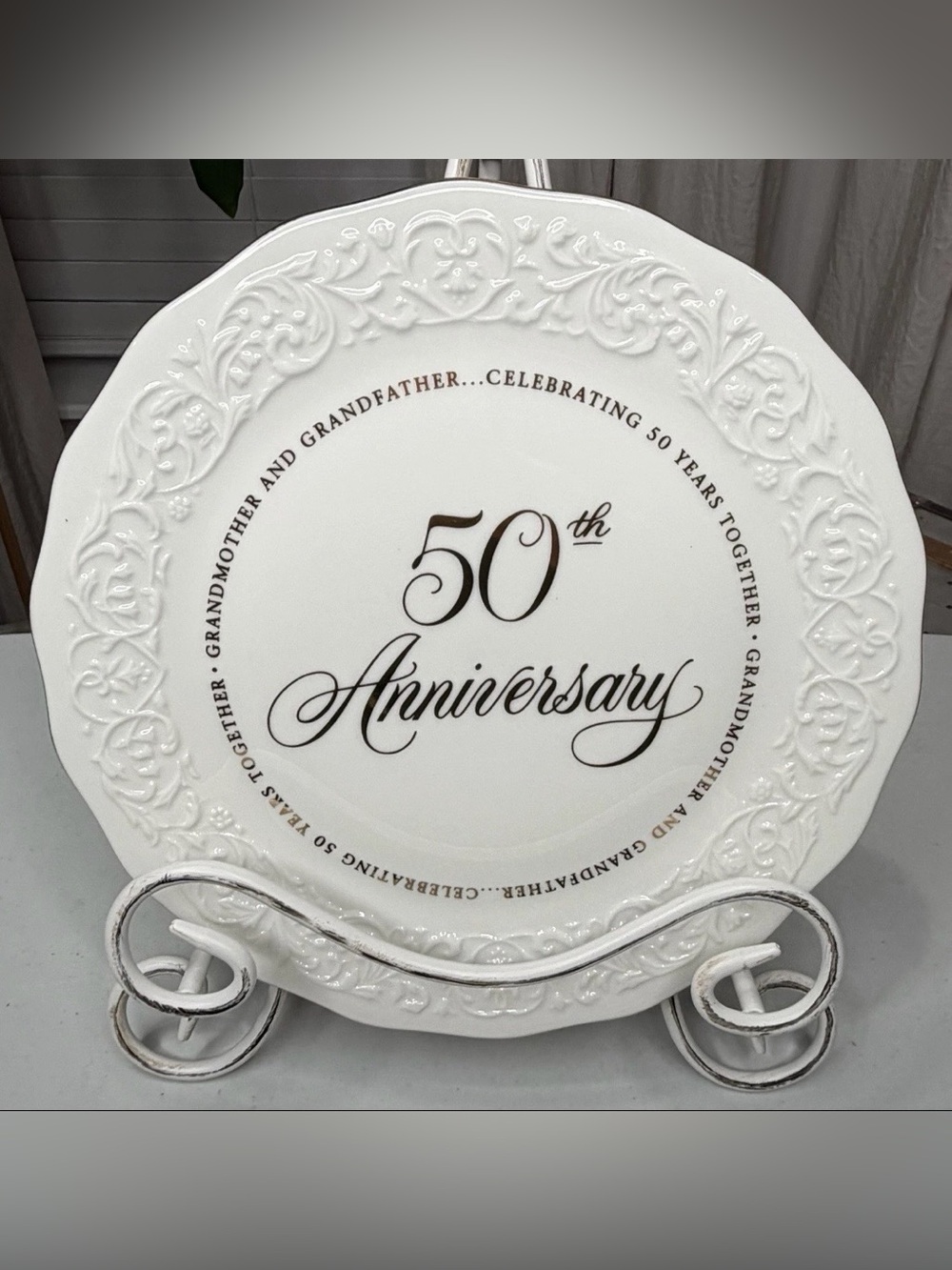 Vintage Hallmark 50th Wedding Anniversary Porcelain Gold Tone Plate 12.5 inches